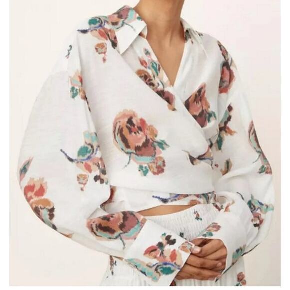 Vince Ikat Floral Wrap Shirt Size Large - Picture 1 of 8